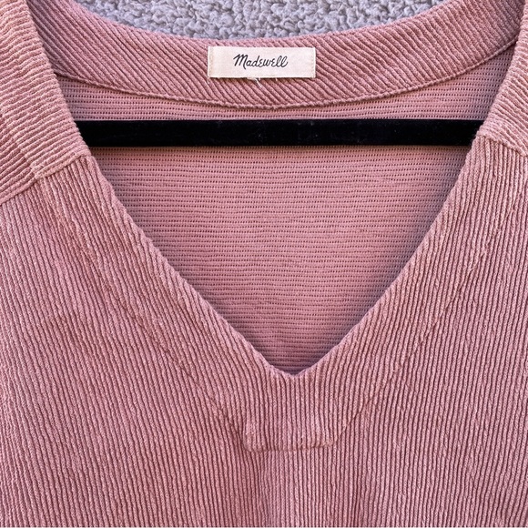 Madewell Blush Pink Ottoman Jacquard V-Neck Boxy Top Sz XL - Picture 3 of 8
